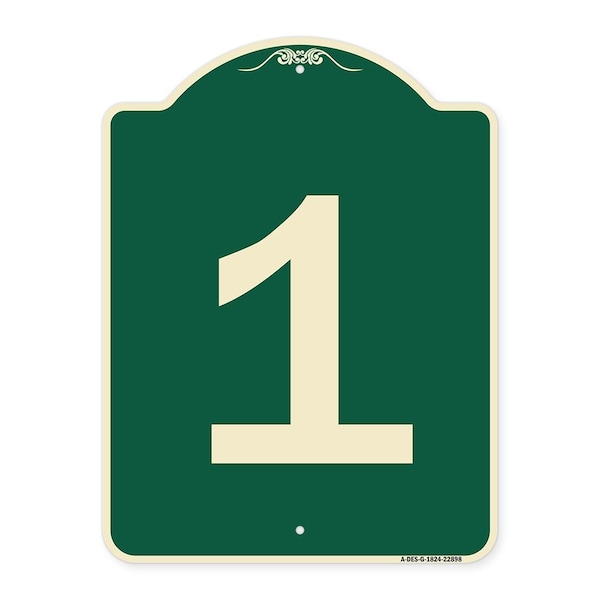 Designer Series Sign W/ Number 1, Green & Tan Heavy-Gauge Aluminum Sign, 24" x 18", G-1824-22898